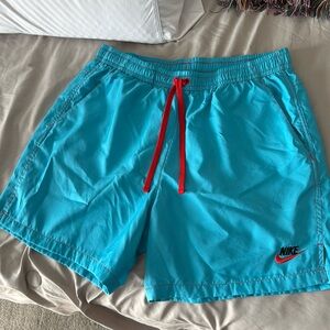 Nike Woven Flow swim trunks  Aqua Blue, Orange, Black, 6” inseam, Size Large